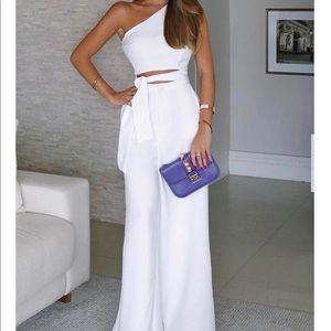 White one shoulder sleeveless cut out jumpsuit